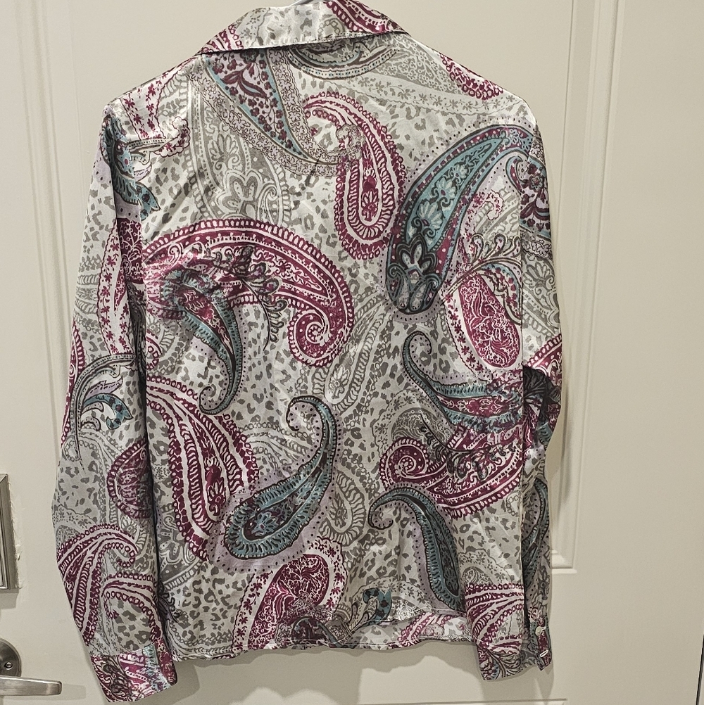 Classic Paisley Button-Down Shirt - Magenta, Turquoise, and White